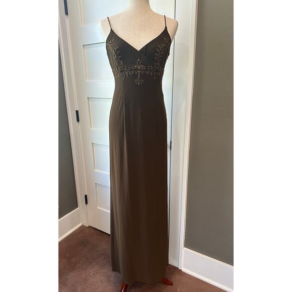 Morgan & Co. Vintage Brown Maxi Prom Gown Dress  Y2K Glam Beading 7/8 - Picture 1 of 16